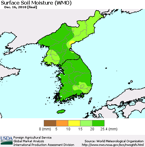 Korea Surface Soil Moisture (WMO) Thematic Map For 12/10/2018 - 12/16/2018