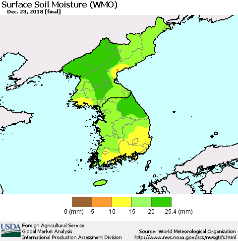 Korea Surface Soil Moisture (WMO) Thematic Map For 12/17/2018 - 12/23/2018