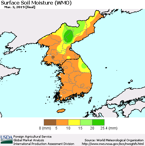 Korea Surface Soil Moisture (WMO) Thematic Map For 2/25/2019 - 3/3/2019