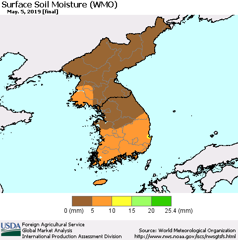 Korea Surface Soil Moisture (WMO) Thematic Map For 4/29/2019 - 5/5/2019