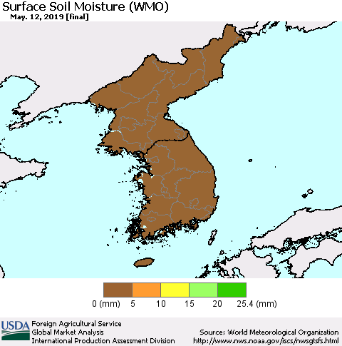 Korea Surface Soil Moisture (WMO) Thematic Map For 5/6/2019 - 5/12/2019