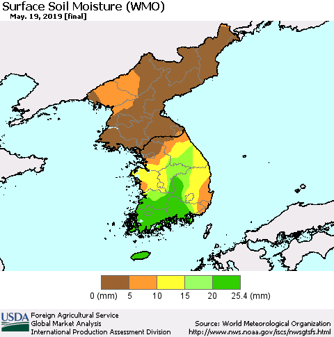 Korea Surface Soil Moisture (WMO) Thematic Map For 5/13/2019 - 5/19/2019