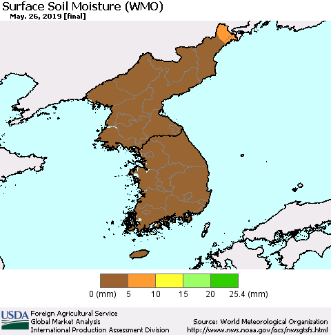 Korea Surface Soil Moisture (WMO) Thematic Map For 5/20/2019 - 5/26/2019