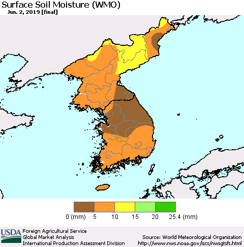 Korea Surface Soil Moisture (WMO) Thematic Map For 5/27/2019 - 6/2/2019