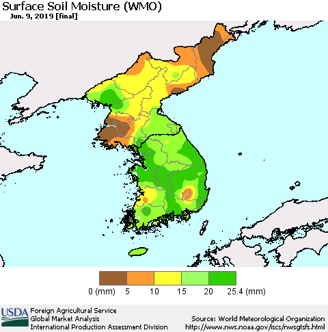 Korea Surface Soil Moisture (WMO) Thematic Map For 6/3/2019 - 6/9/2019