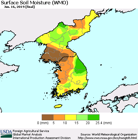 Korea Surface Soil Moisture (WMO) Thematic Map For 6/10/2019 - 6/16/2019