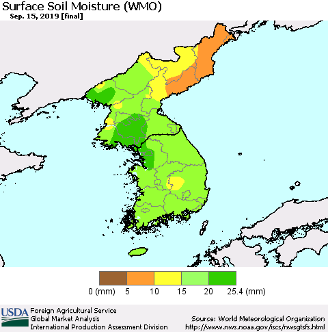 Korea Surface Soil Moisture (WMO) Thematic Map For 9/9/2019 - 9/15/2019