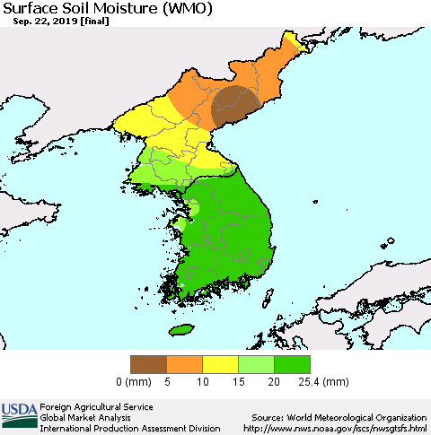 Korea Surface Soil Moisture (WMO) Thematic Map For 9/16/2019 - 9/22/2019