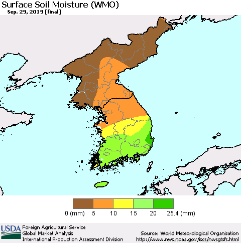Korea Surface Soil Moisture (WMO) Thematic Map For 9/23/2019 - 9/29/2019
