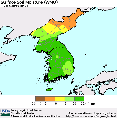 Korea Surface Soil Moisture (WMO) Thematic Map For 9/30/2019 - 10/6/2019