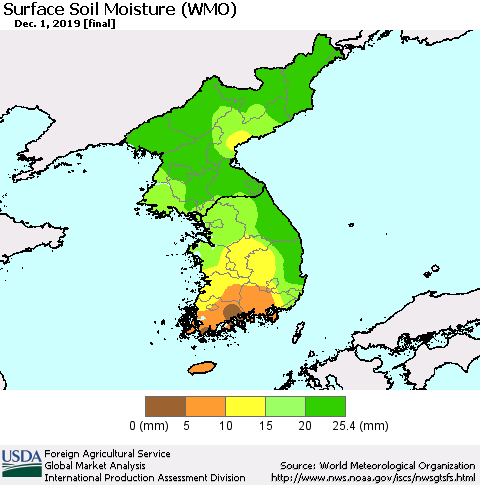 Korea Surface Soil Moisture (WMO) Thematic Map For 11/25/2019 - 12/1/2019