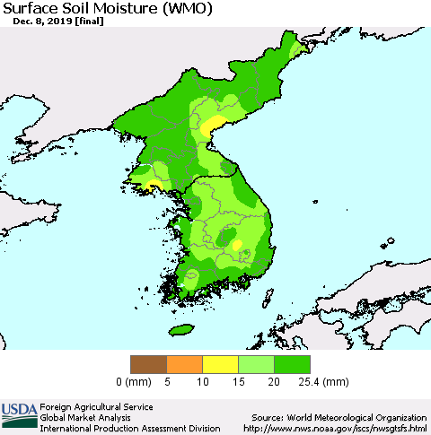 Korea Surface Soil Moisture (WMO) Thematic Map For 12/2/2019 - 12/8/2019
