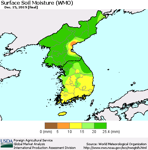 Korea Surface Soil Moisture (WMO) Thematic Map For 12/9/2019 - 12/15/2019