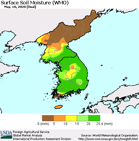 Korea Surface Soil Moisture (WMO) Thematic Map For 5/4/2020 - 5/10/2020