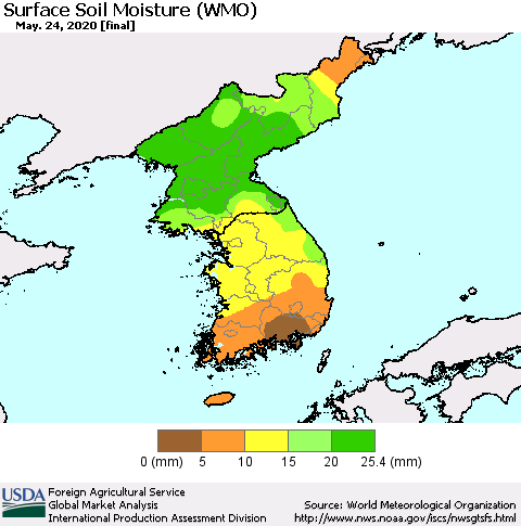 Korea Surface Soil Moisture (WMO) Thematic Map For 5/18/2020 - 5/24/2020