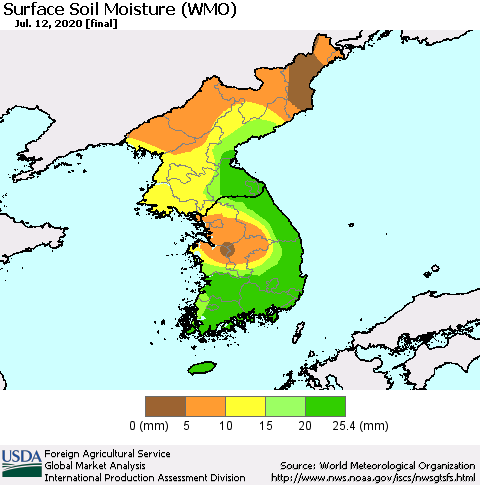Korea Surface Soil Moisture (WMO) Thematic Map For 7/6/2020 - 7/12/2020