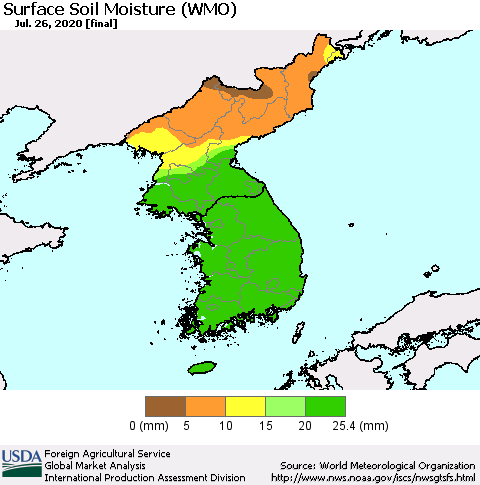 Korea Surface Soil Moisture (WMO) Thematic Map For 7/20/2020 - 7/26/2020
