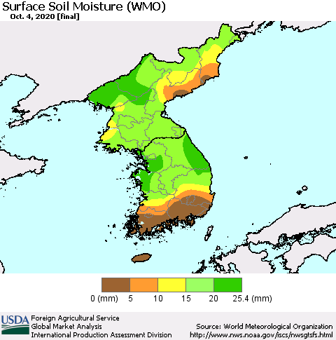 Korea Surface Soil Moisture (WMO) Thematic Map For 9/28/2020 - 10/4/2020