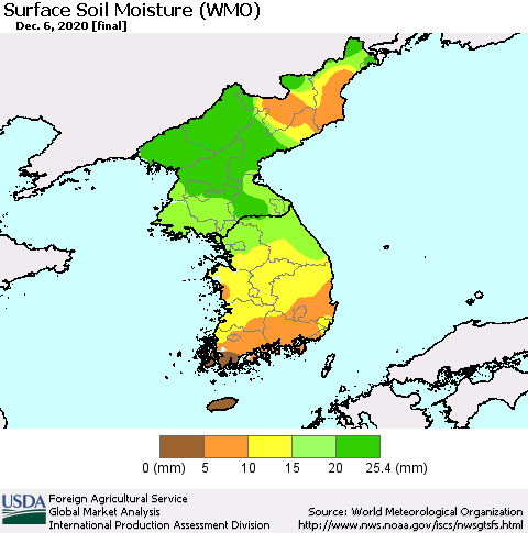 Korea Surface Soil Moisture (WMO) Thematic Map For 11/30/2020 - 12/6/2020