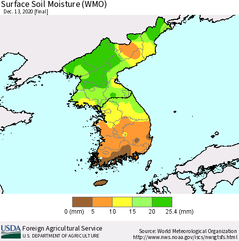Korea Surface Soil Moisture (WMO) Thematic Map For 12/7/2020 - 12/13/2020