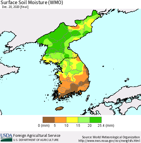 Korea Surface Soil Moisture (WMO) Thematic Map For 12/14/2020 - 12/20/2020