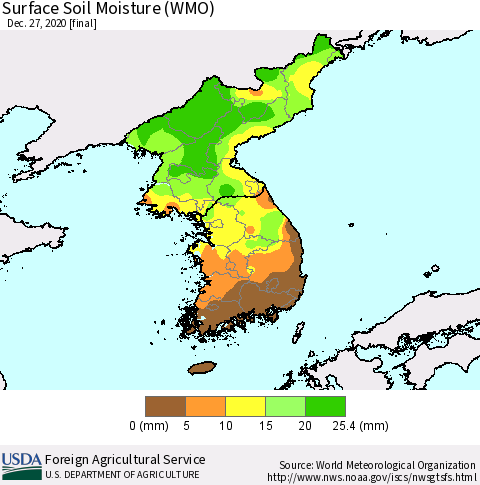 Korea Surface Soil Moisture (WMO) Thematic Map For 12/21/2020 - 12/27/2020