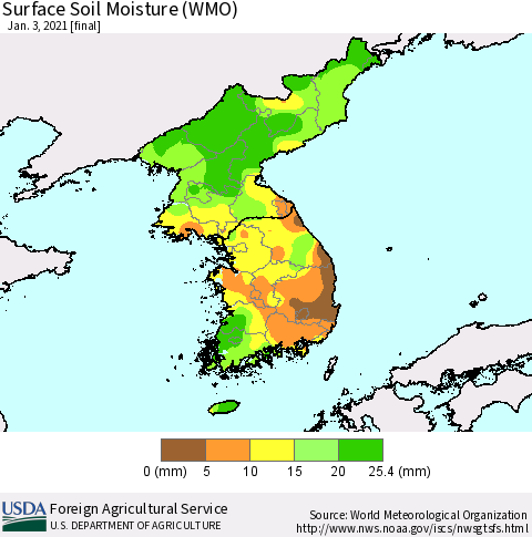 Korea Surface Soil Moisture (WMO) Thematic Map For 12/28/2020 - 1/3/2021