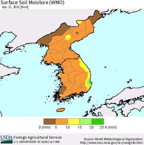 Korea Surface Soil Moisture (WMO) Thematic Map For 4/5/2021 - 4/11/2021
