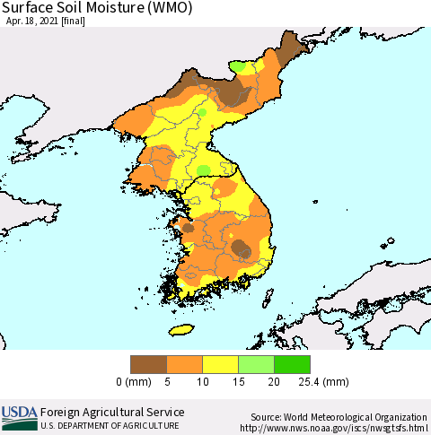 Korea Surface Soil Moisture (WMO) Thematic Map For 4/12/2021 - 4/18/2021