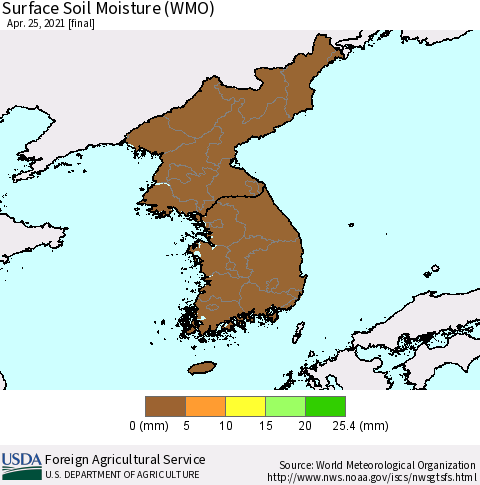 Korea Surface Soil Moisture (WMO) Thematic Map For 4/19/2021 - 4/25/2021