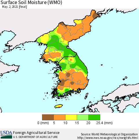 Korea Surface Soil Moisture (WMO) Thematic Map For 4/26/2021 - 5/2/2021