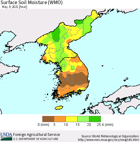 Korea Surface Soil Moisture (WMO) Thematic Map For 5/3/2021 - 5/9/2021