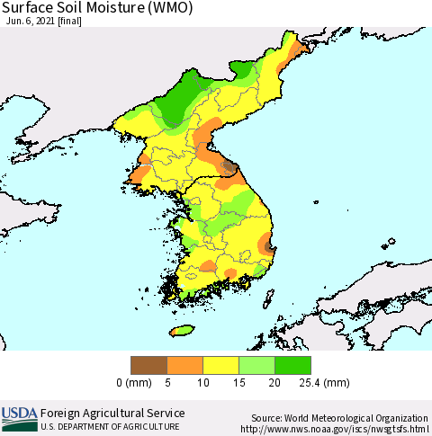 Korea Surface Soil Moisture (WMO) Thematic Map For 5/31/2021 - 6/6/2021