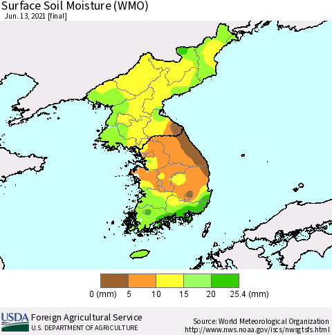 Korea Surface Soil Moisture (WMO) Thematic Map For 6/7/2021 - 6/13/2021