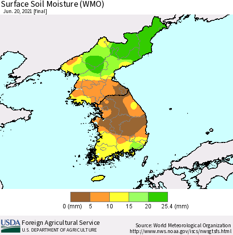 Korea Surface Soil Moisture (WMO) Thematic Map For 6/14/2021 - 6/20/2021