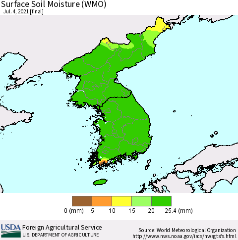 Korea Surface Soil Moisture (WMO) Thematic Map For 6/28/2021 - 7/4/2021