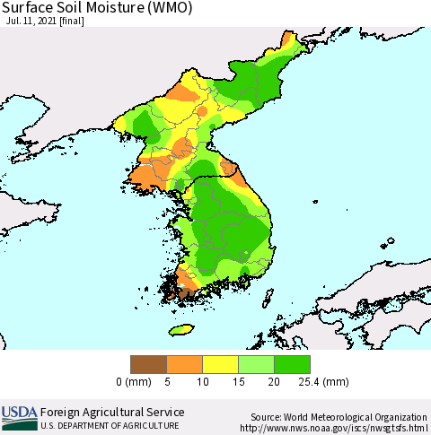 Korea Surface Soil Moisture (WMO) Thematic Map For 7/5/2021 - 7/11/2021