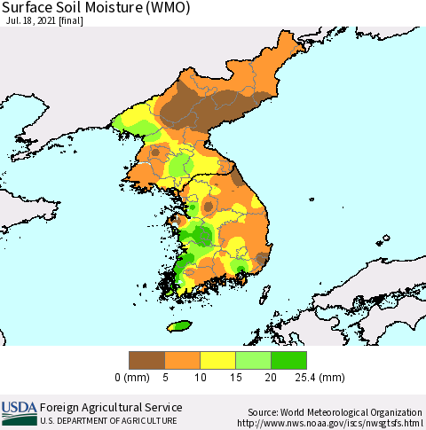 Korea Surface Soil Moisture (WMO) Thematic Map For 7/12/2021 - 7/18/2021