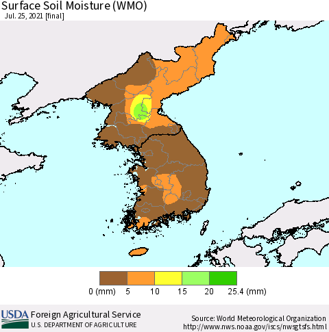 Korea Surface Soil Moisture (WMO) Thematic Map For 7/19/2021 - 7/25/2021