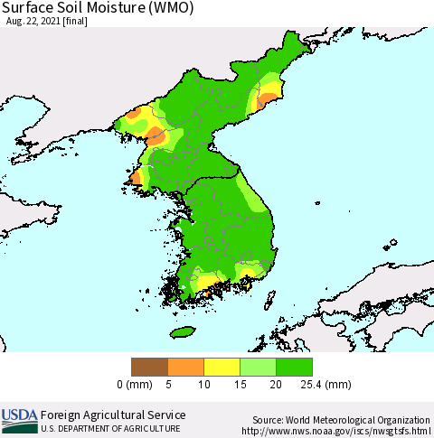 Korea Surface Soil Moisture (WMO) Thematic Map For 8/16/2021 - 8/22/2021