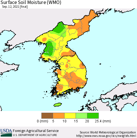 Korea Surface Soil Moisture (WMO) Thematic Map For 9/6/2021 - 9/12/2021