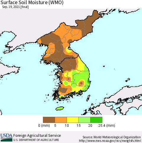 Korea Surface Soil Moisture (WMO) Thematic Map For 9/13/2021 - 9/19/2021