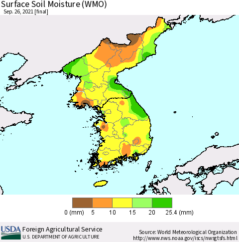 Korea Surface Soil Moisture (WMO) Thematic Map For 9/20/2021 - 9/26/2021