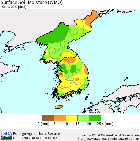 Korea Surface Soil Moisture (WMO) Thematic Map For 9/27/2021 - 10/3/2021