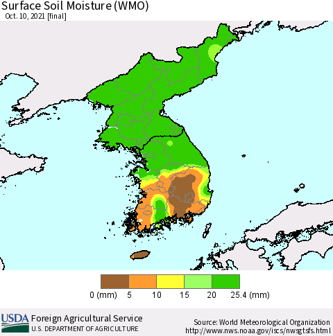 Korea Surface Soil Moisture (WMO) Thematic Map For 10/4/2021 - 10/10/2021