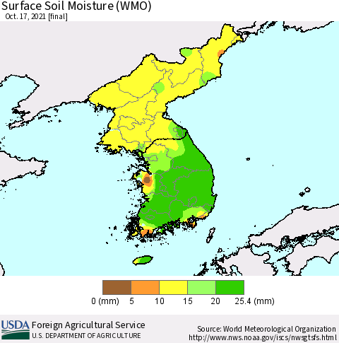 Korea Surface Soil Moisture (WMO) Thematic Map For 10/11/2021 - 10/17/2021