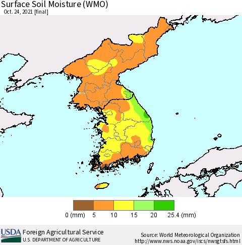 Korea Surface Soil Moisture (WMO) Thematic Map For 10/18/2021 - 10/24/2021