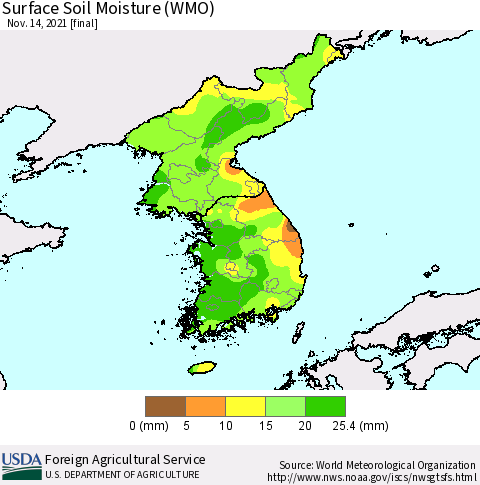 Korea Surface Soil Moisture (WMO) Thematic Map For 11/8/2021 - 11/14/2021