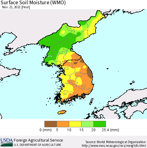Korea Surface Soil Moisture (WMO) Thematic Map For 11/15/2021 - 11/21/2021
