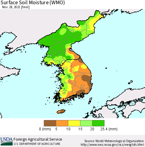 Korea Surface Soil Moisture (WMO) Thematic Map For 11/22/2021 - 11/28/2021